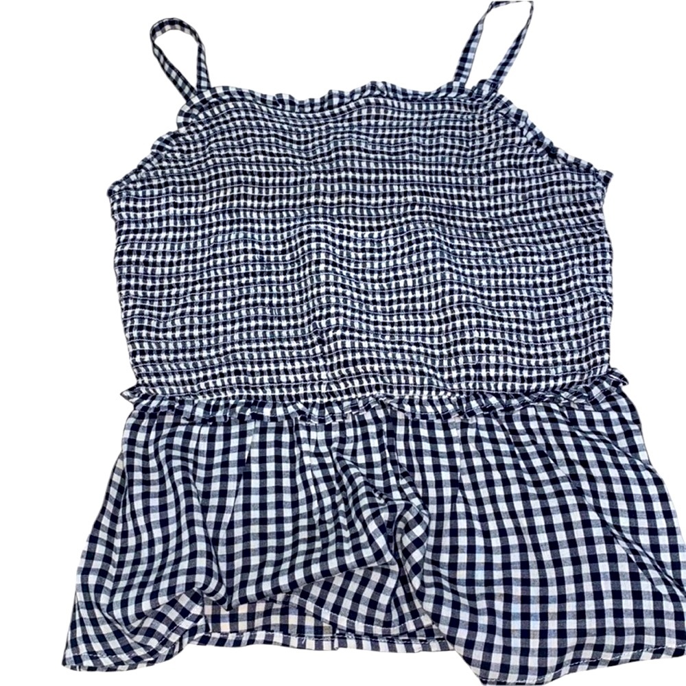 NWT Old Navy Black & White Gingham Babydoll Top XS • Smocked • Ruffle
